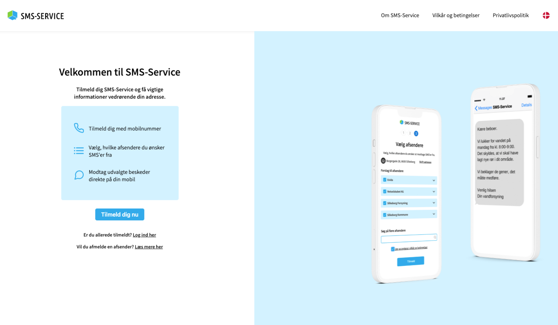 Fælles tilmeldingsapplikation www.sms-service.dk